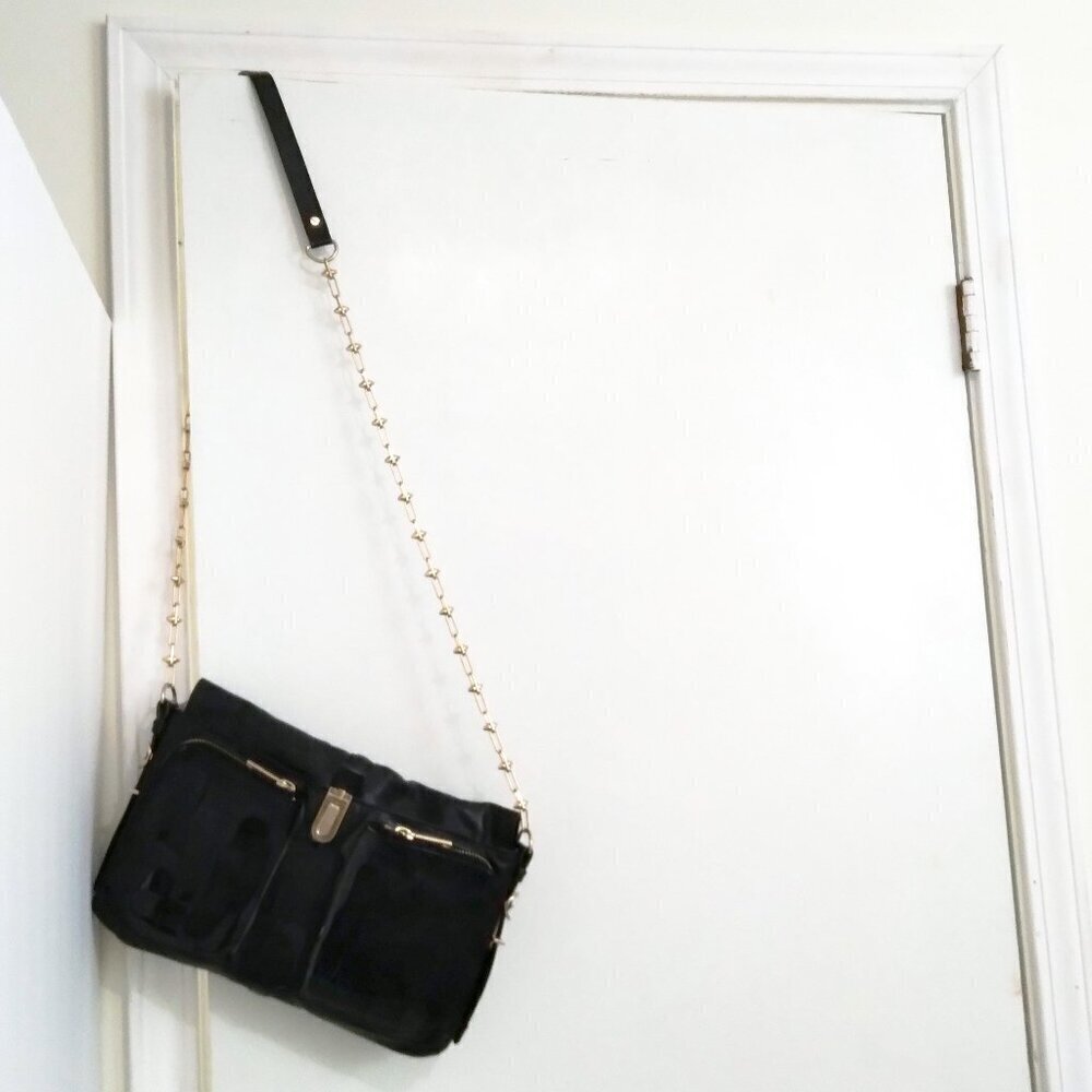 Gryson 'Willa' Black Calf Leather Long Studded Strap Shoulder Bag'